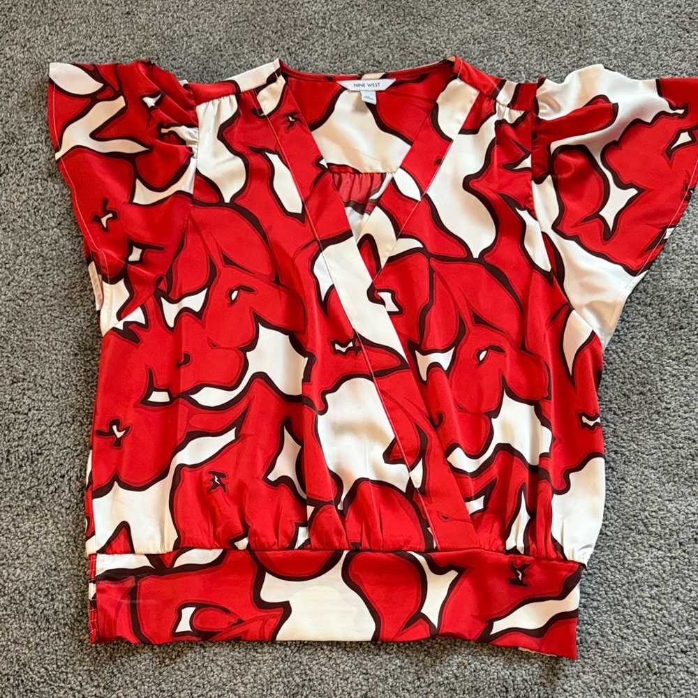 Nine West Red and White Blouse